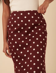 Burgundy Polka Dot Midi Skirt