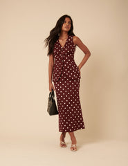 Burgundy Polka Dot Midi Skirt