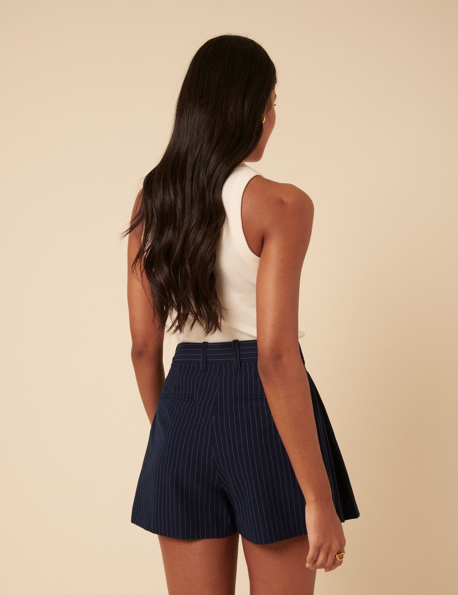 Poppy Delevingne Navy Pinstripe Cara Shorts