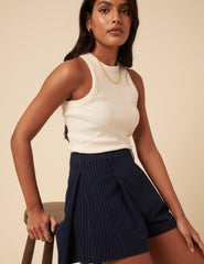 Poppy Delevingne Navy Pinstripe Cara Shorts