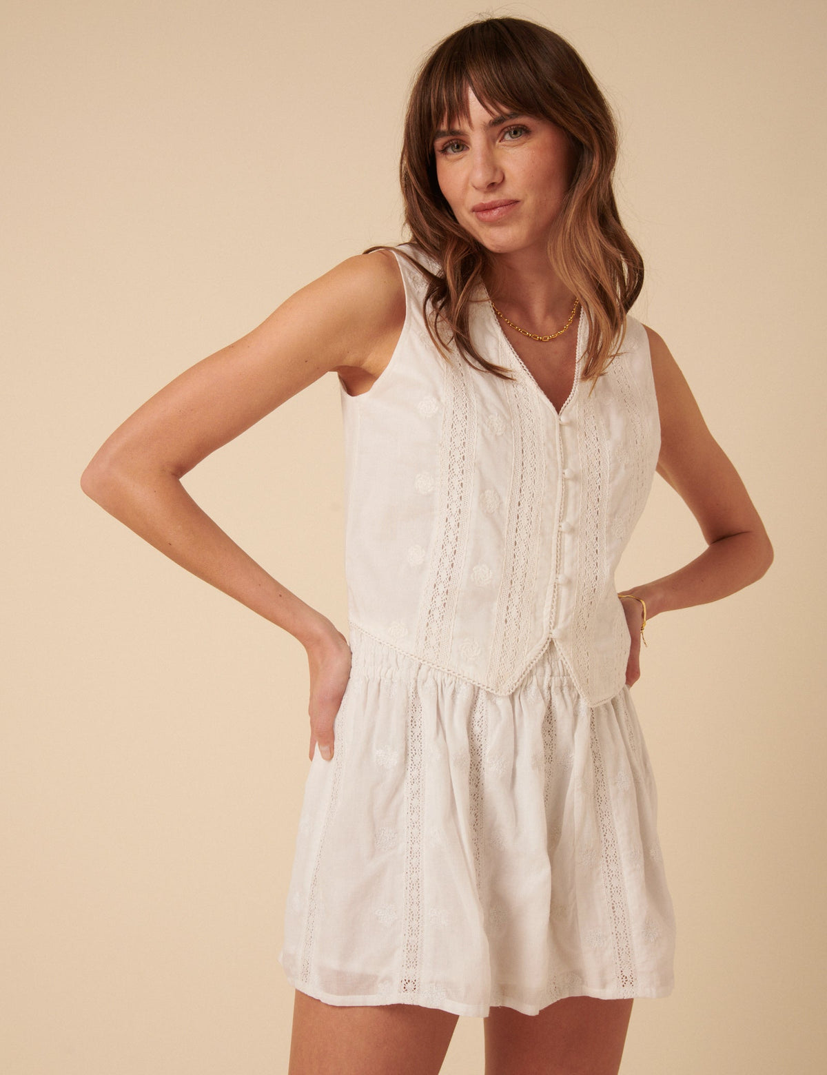 White Embroidered Lace Trim Mini Skirt