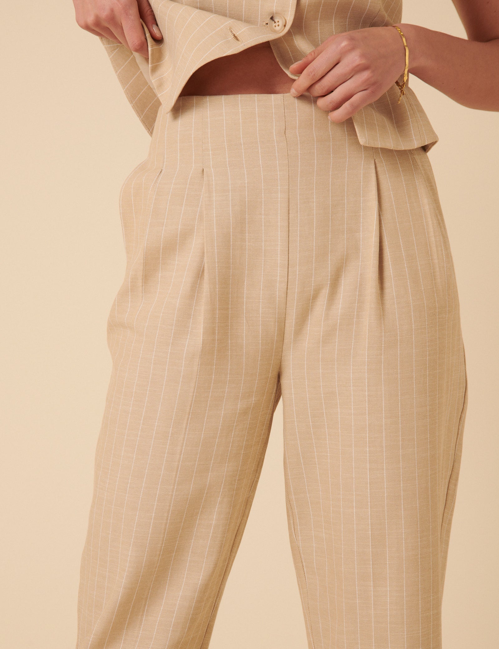 Cream Pinstripe Tailored Trousers