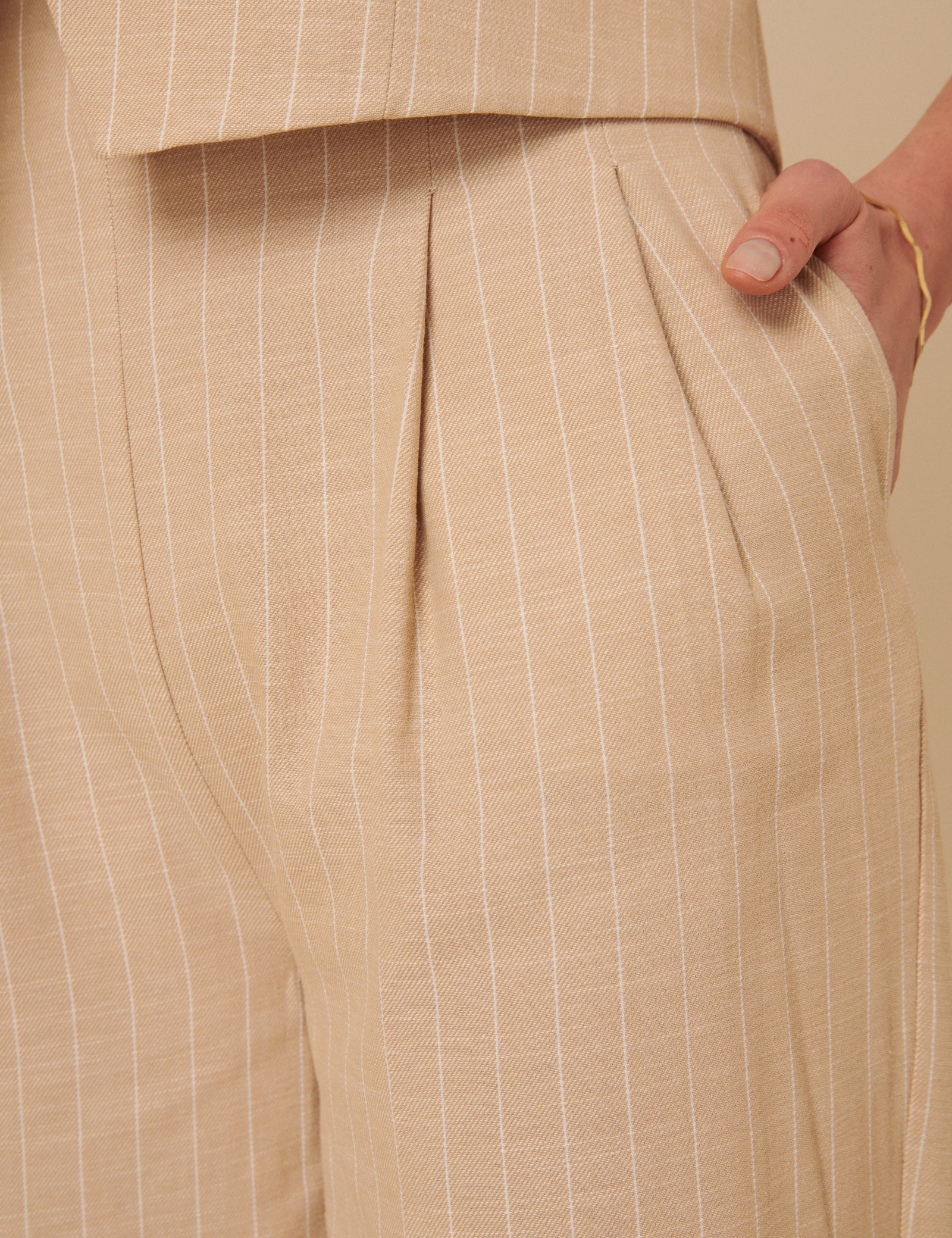 Cream Pinstripe Tailored Trousers