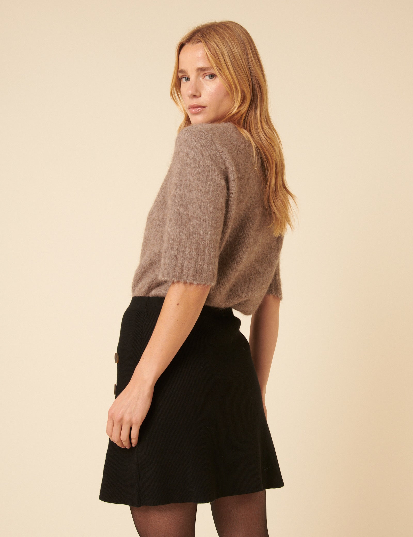 Black Knitted Button Down Mini Skirt