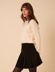 Black Cord Pleated Mini Skirt