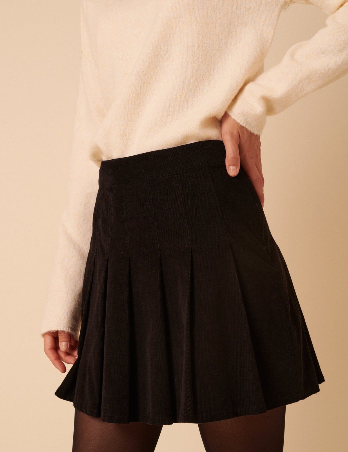 Black Cord Pleated Mini Skirt