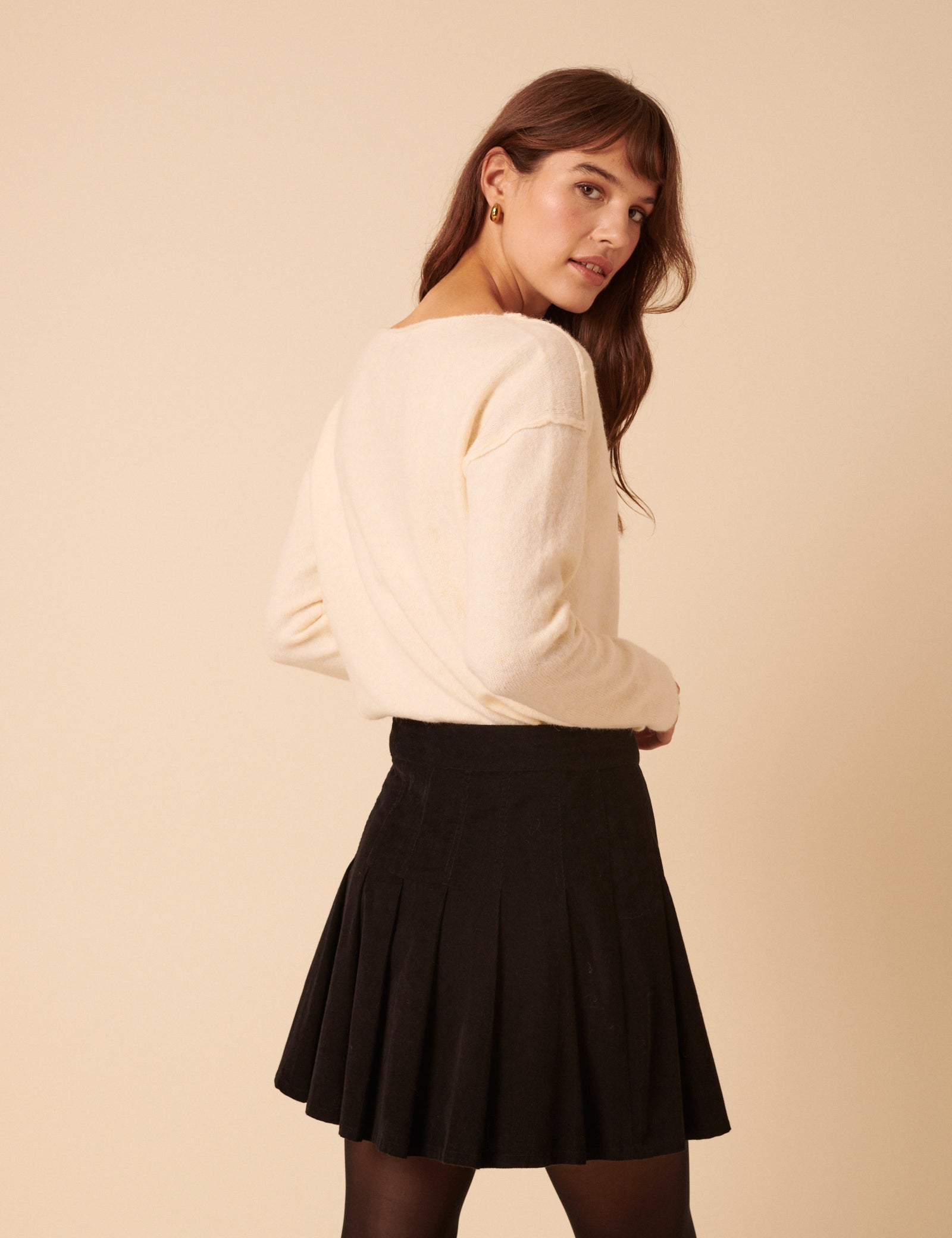 Black Cord Pleated Mini Skirt