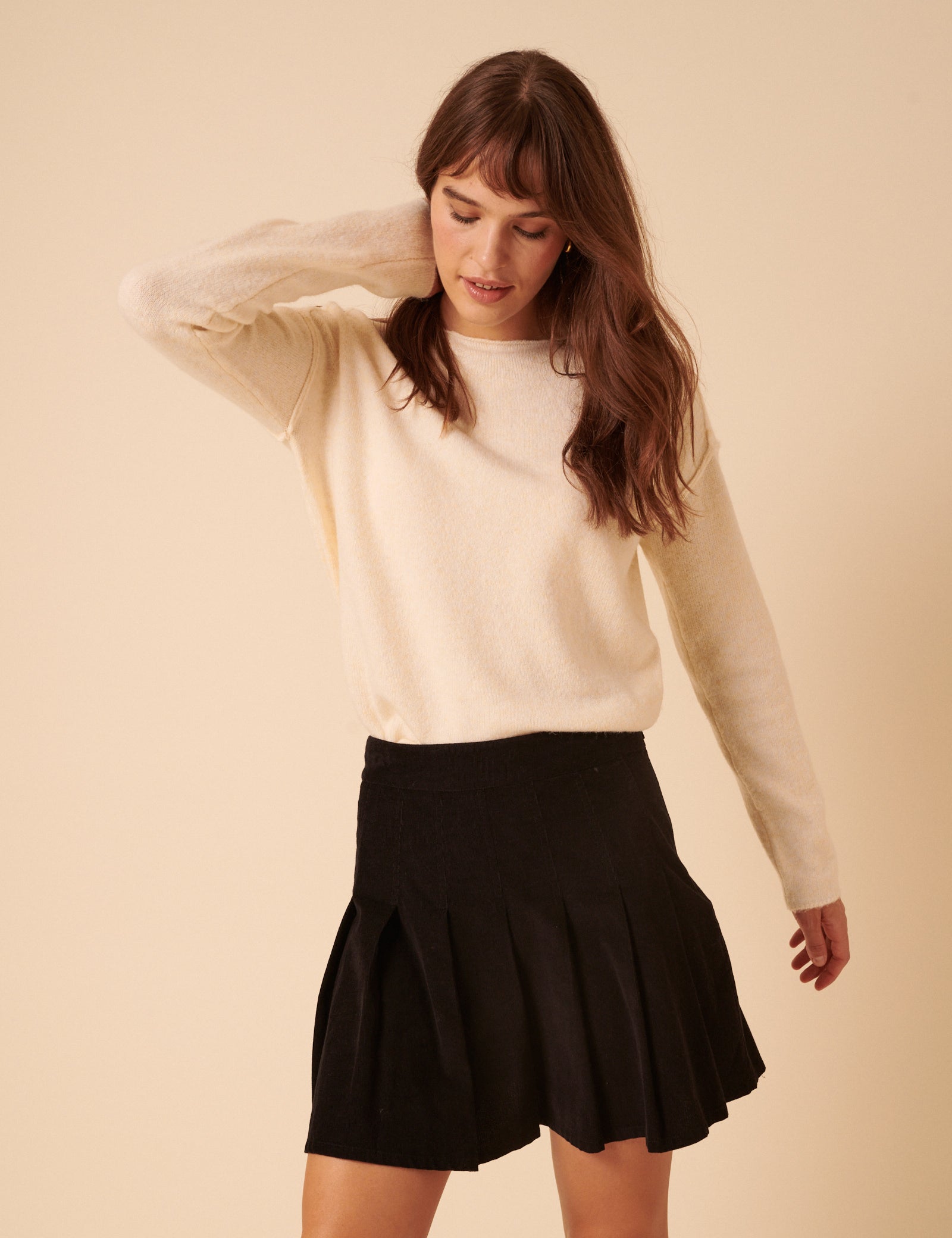 Black Cord Pleated Mini Skirt