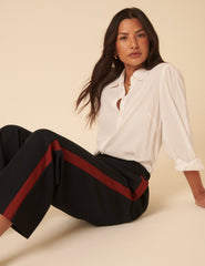 Navy Side Striped Relaxed Trousers