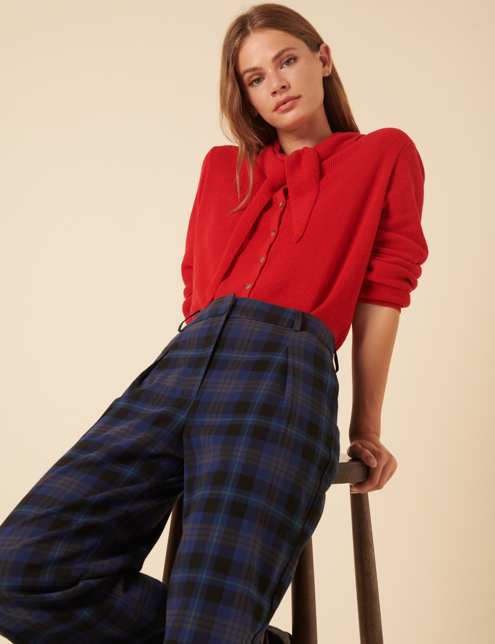 Navy Check Tailored Trousers