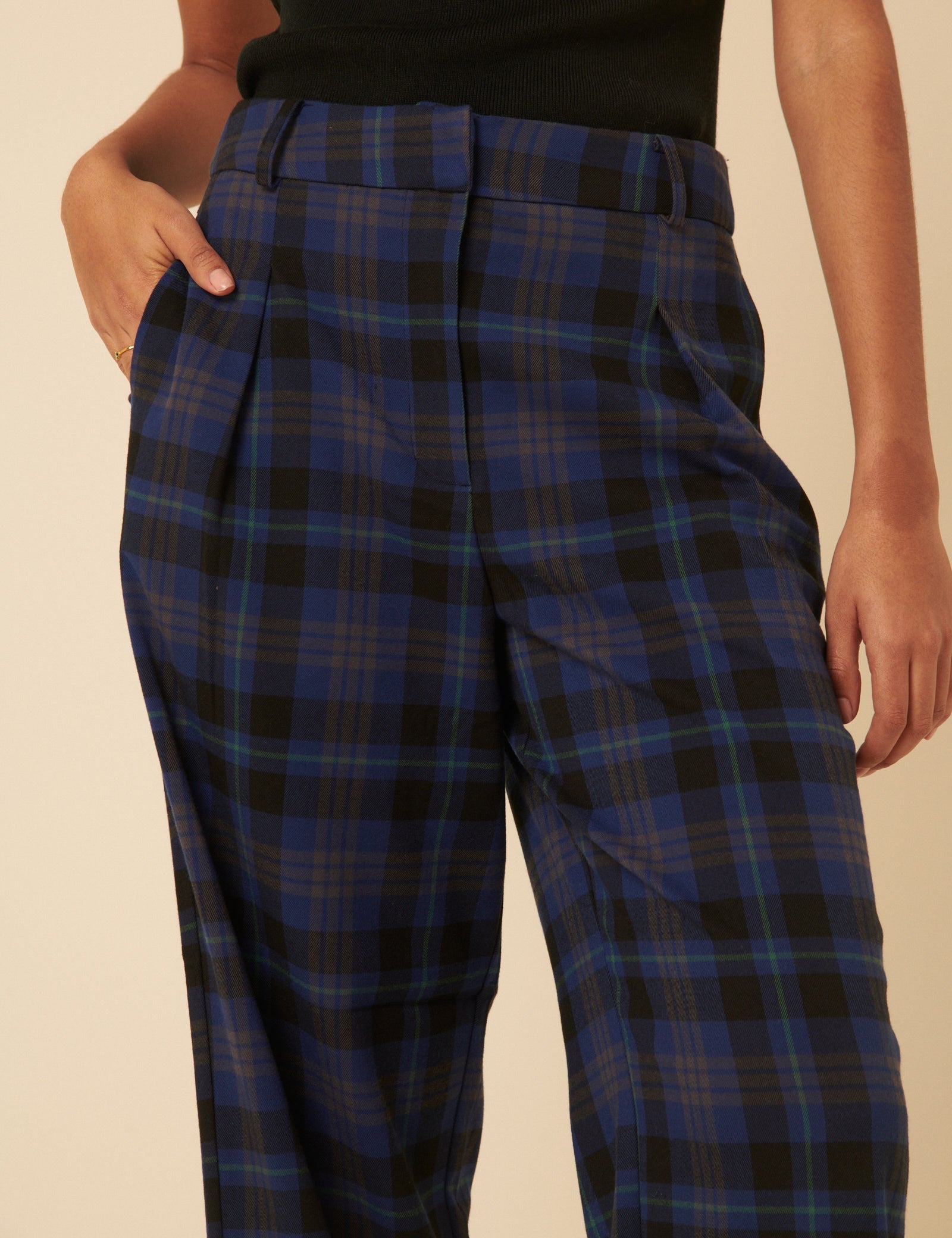 Navy Check Tailored Trousers
