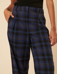 Navy Check Tailored Trousers