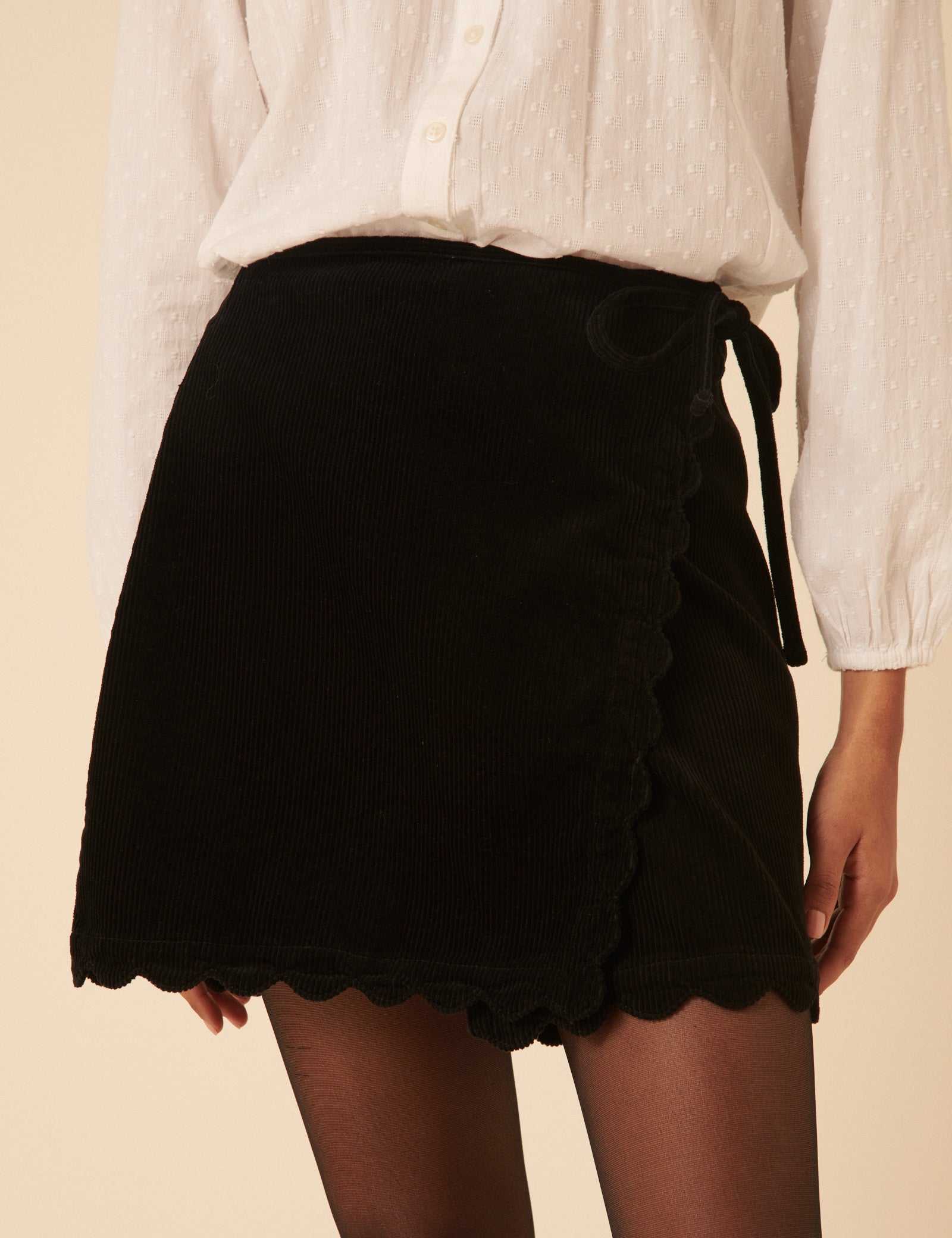 Black Cord Scallop Trim Mini Skirt