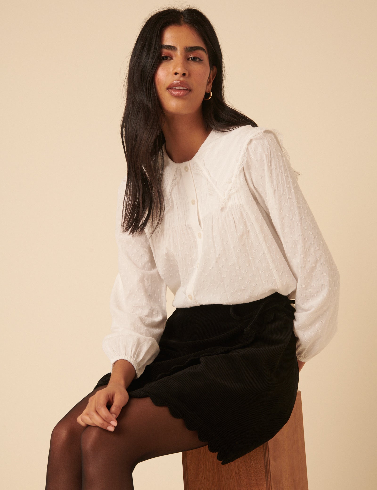 Black Cord Scallop Trim Mini Skirt