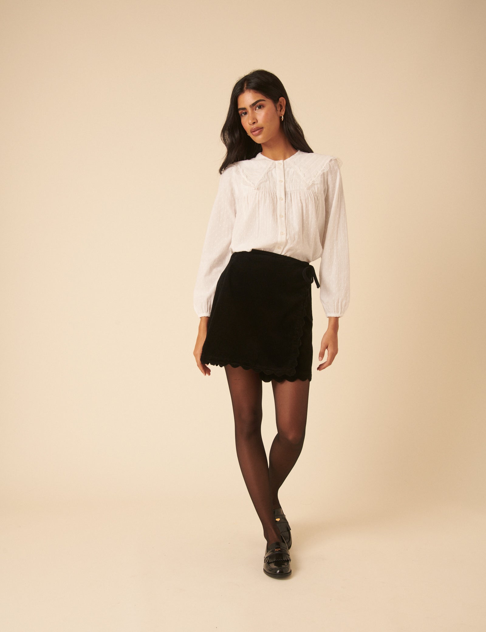 Black Cord Scallop Trim Mini Skirt