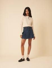 Dark Blue Denim Pleated Mini Skirt
