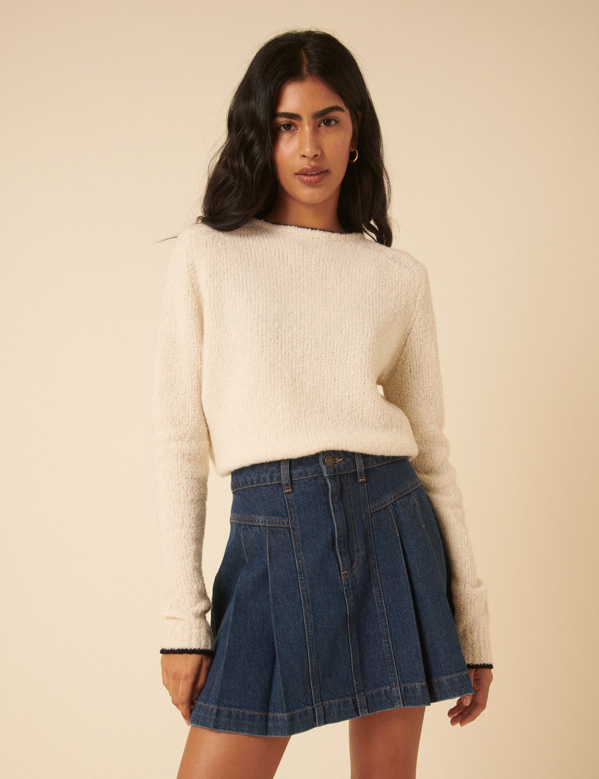 Dark Blue Denim Pleated Mini Skirt