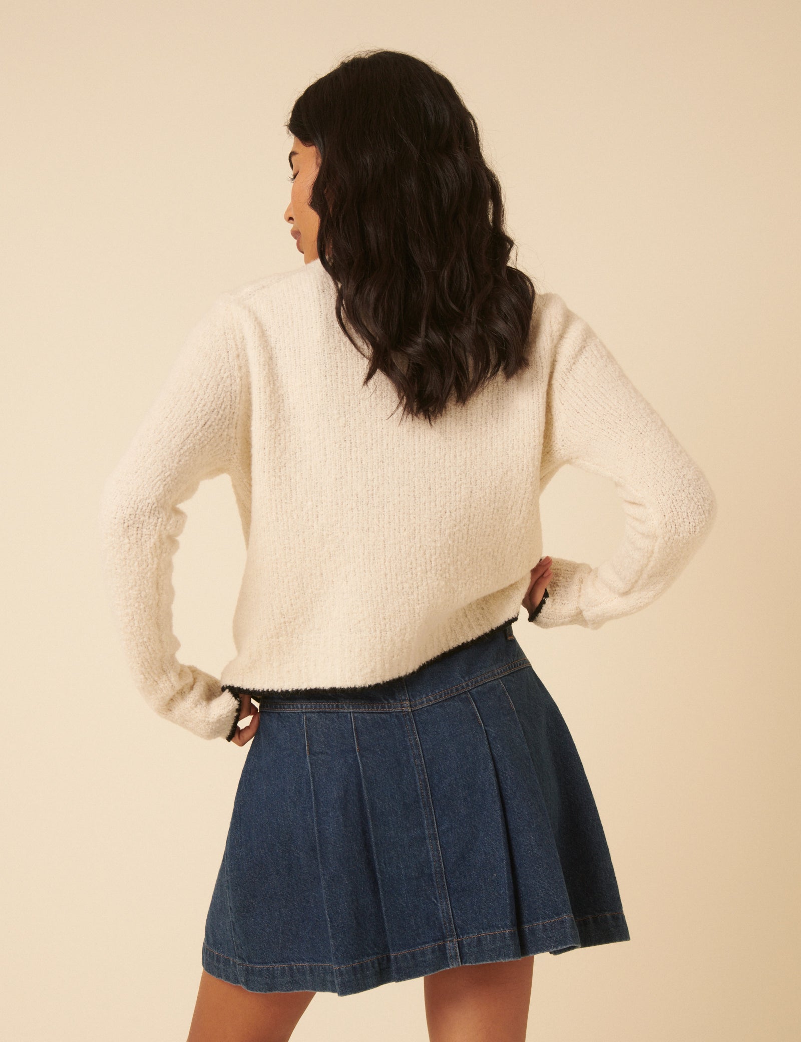 Dark Blue Denim Pleated Mini Skirt