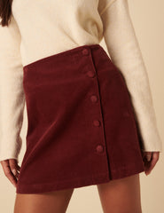 Burgundy Cord Asymmetric Mini Skirt