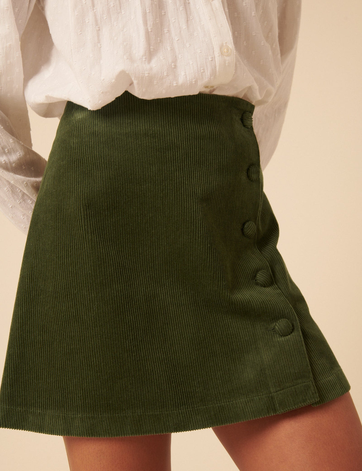 Green Cord Asymmetric Mini Skirt