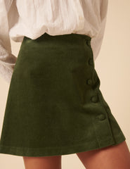 Green Cord Asymmetric Mini Skirt