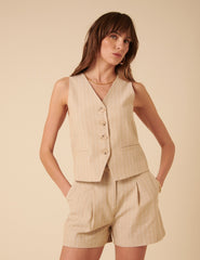 Cream Pinstripe Tailored Shorts