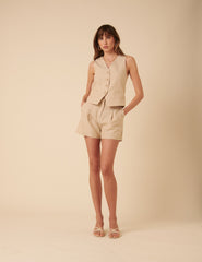 Cream Pinstripe Tailored Shorts
