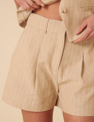 Cream Pinstripe Tailored Shorts