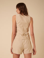 Cream Pinstripe Tailored Shorts