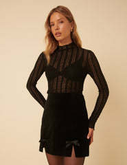 Black Velvet Bow Mini Skirt