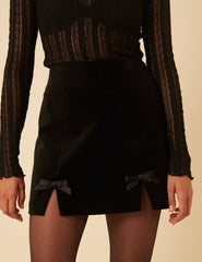 Black Velvet Bow Mini Skirt