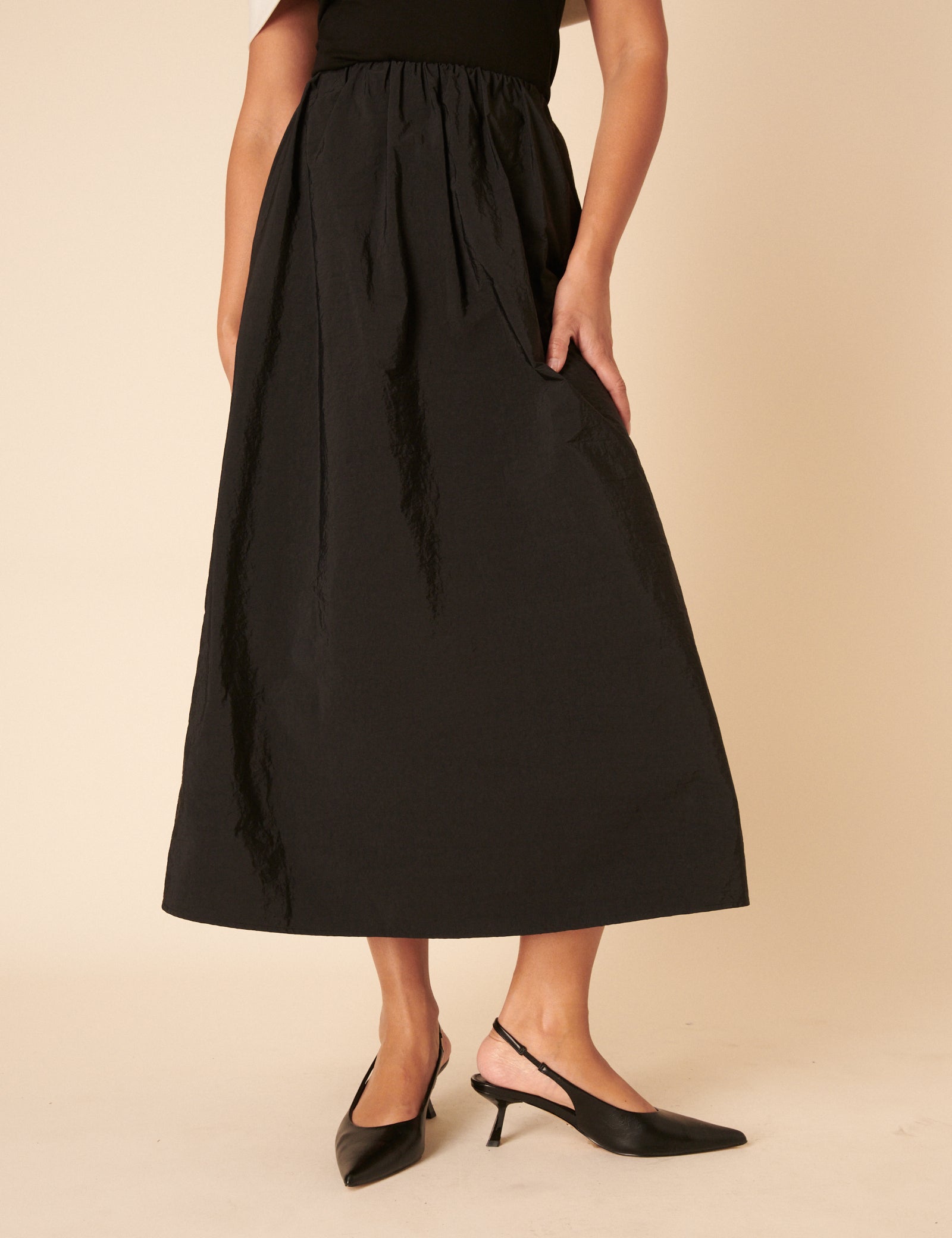 Black A-line Midi Skirt
