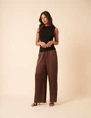 Brown Satin Wide Leg