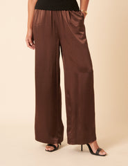 Brown Satin Wide Leg