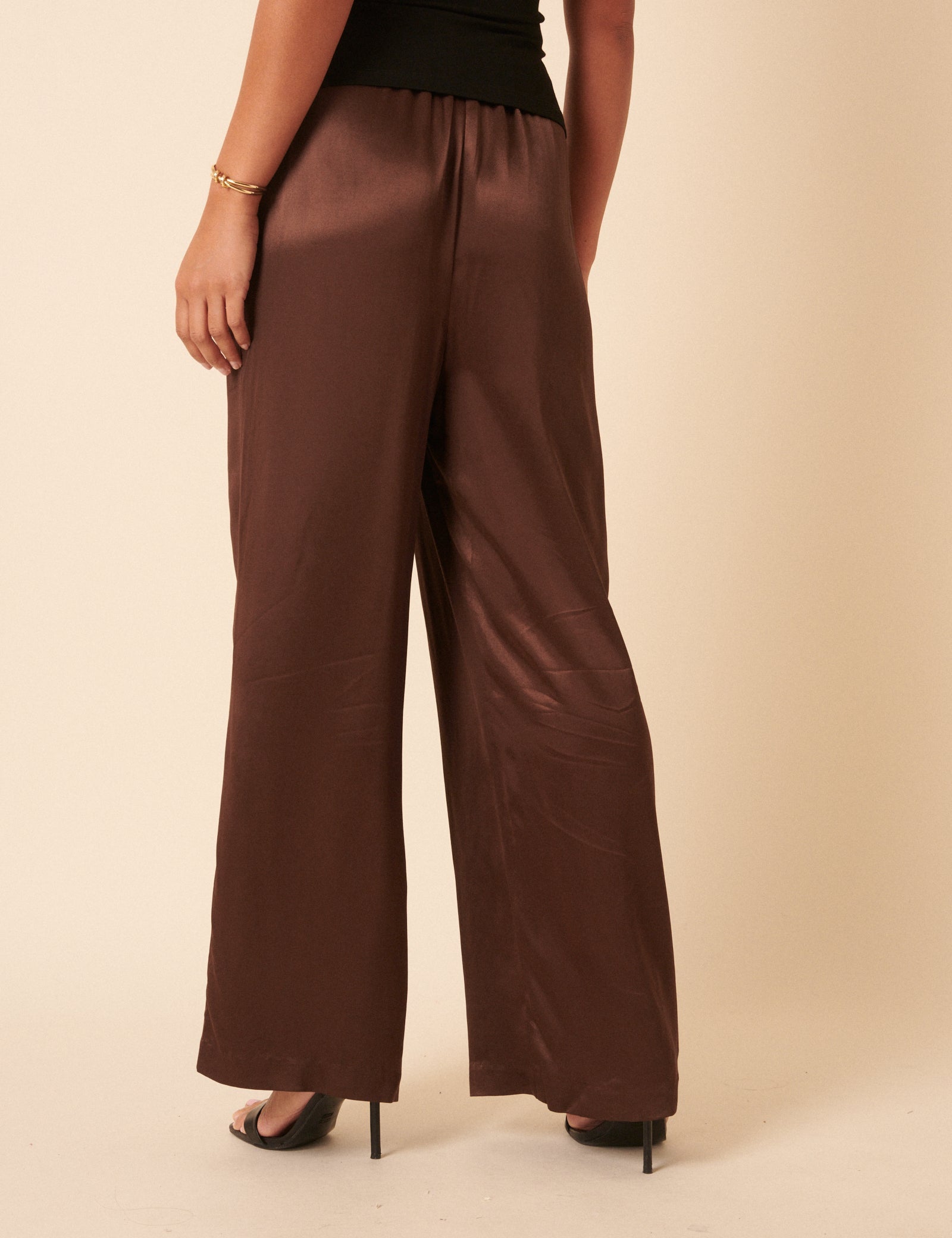 Brown Satin Wide Leg