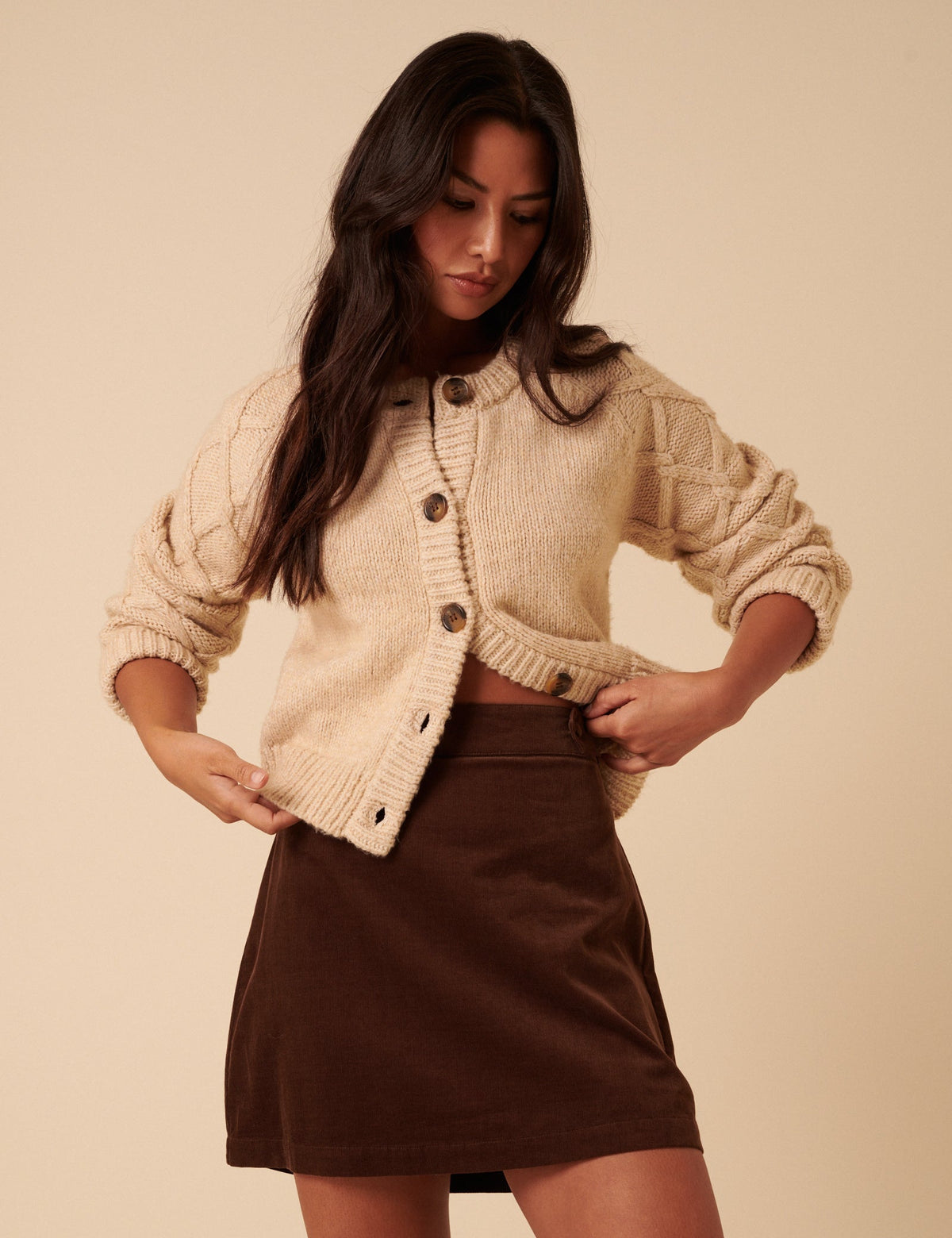 Brown Cord A-line Mini Skirt