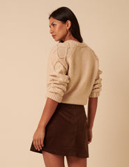 Brown Cord A-line Mini Skirt