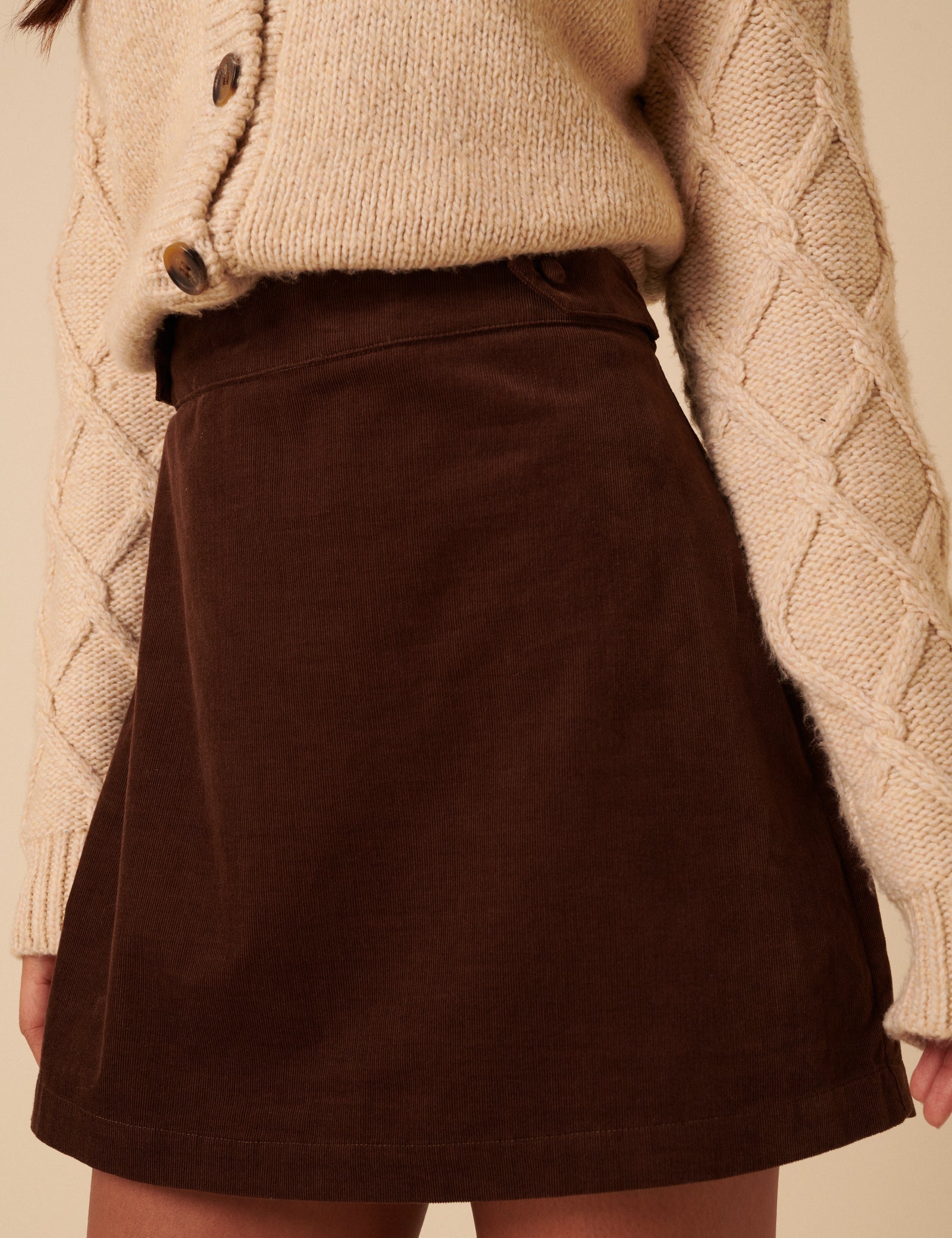 Brown Cord A-line Mini Skirt