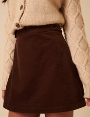 Brown Cord A-line Mini Skirt