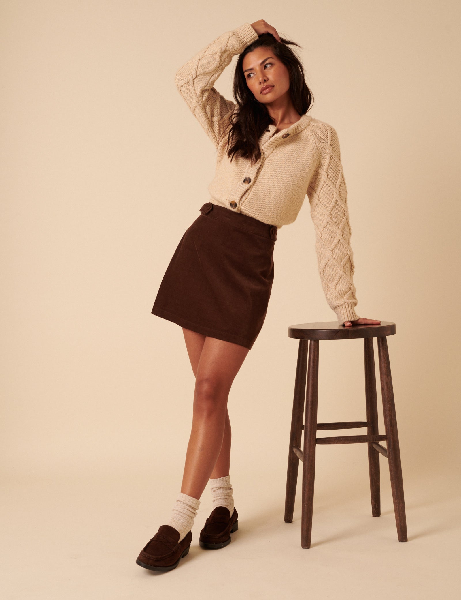 Brown Cord A-line Mini Skirt
