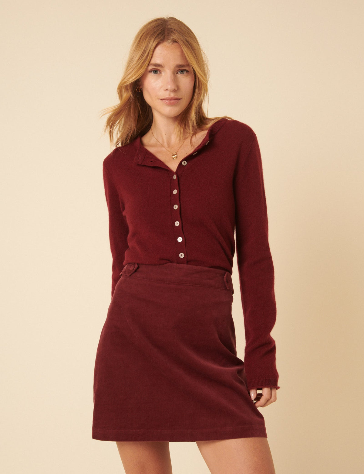 Burgundy Cord A-line Mini Skirt