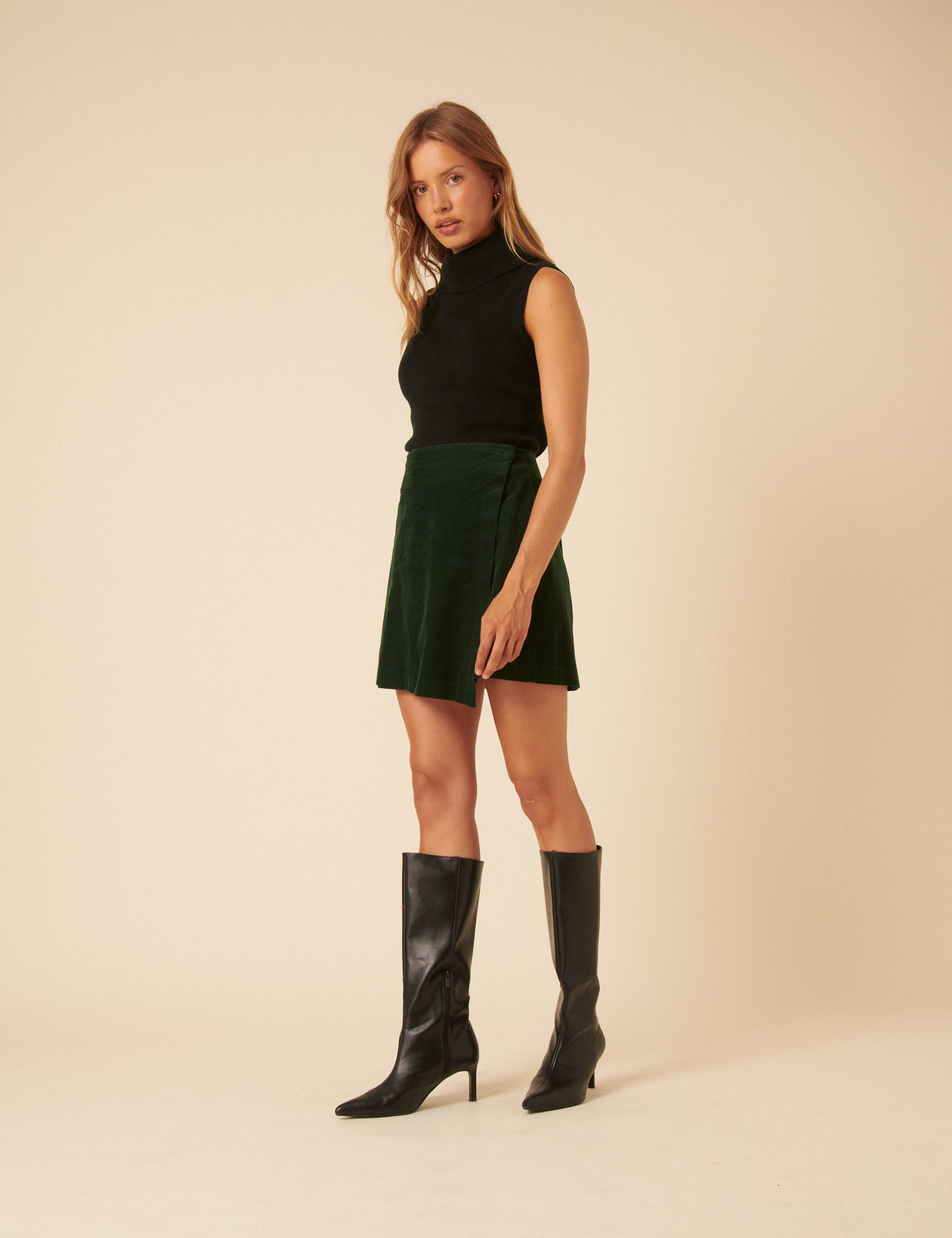 Green Cord Mini Skirt