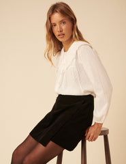 Black Velvet Asymmetrical Mini Skirt