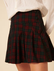 Blue And Red Check Pleated Mini Skirt
