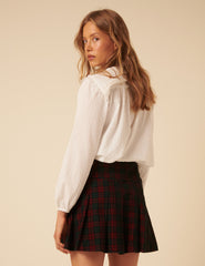 Blue And Red Check Pleated Mini Skirt