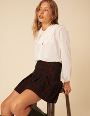 Blue And Red Check Pleated Mini Skirt