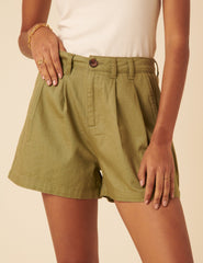 Green Double Pleat Ava Shorts