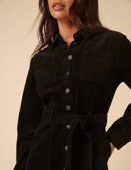 Black Cord Finchley Midi Shirt Dress