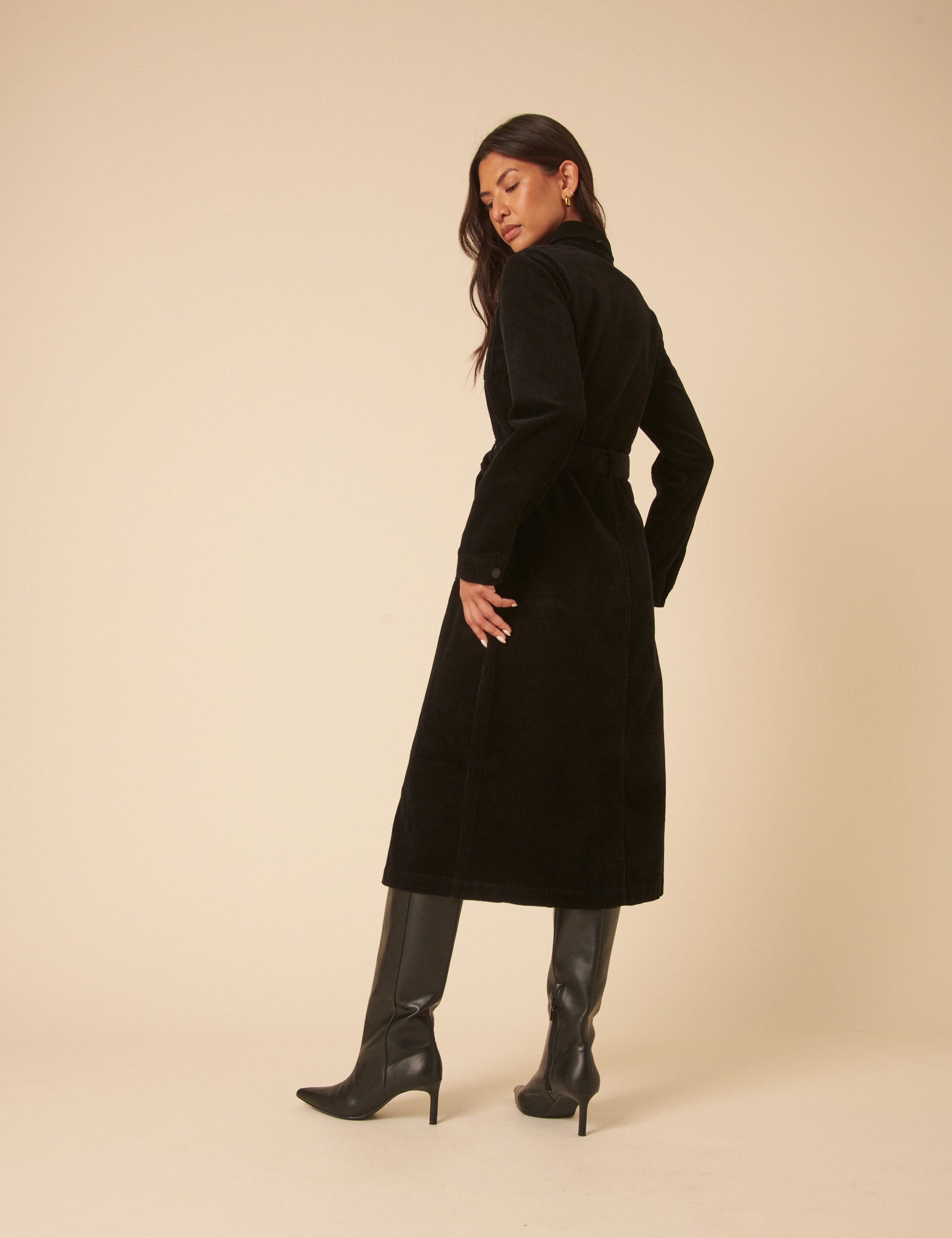Black Cord Finchley Midi Shirt Dress