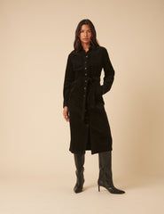 Black Cord Finchley Midi Shirt Dress